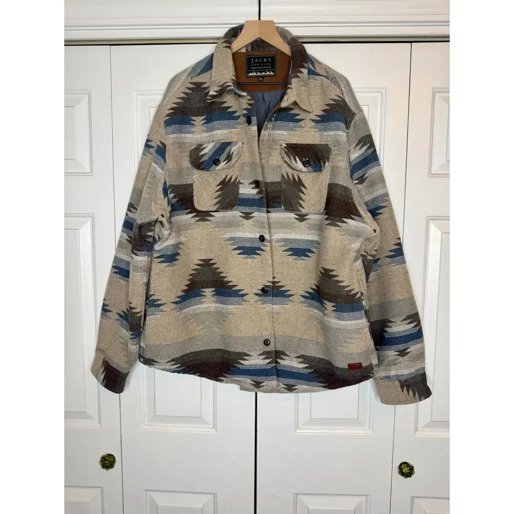 JACHS Men's PREMIUM OUTDOOR Southwestern Patterned Shirt Jacket Wool Blend